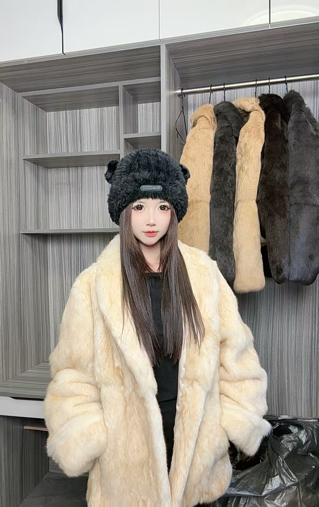 金箔流光2025冬季新款千金双色兔毛皮草外套