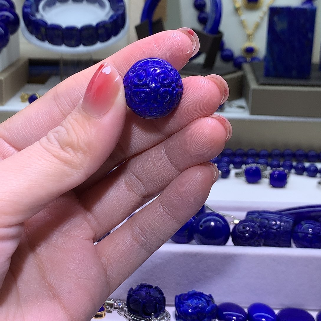 青金石未镶嵌天然原矿回纹珠19m