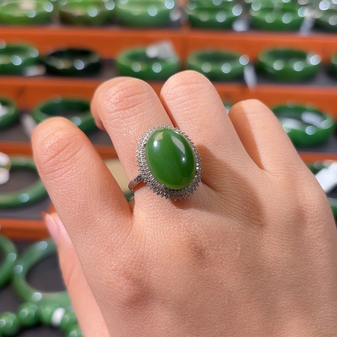 和田玉（碧玉）银S925镶嵌戒指