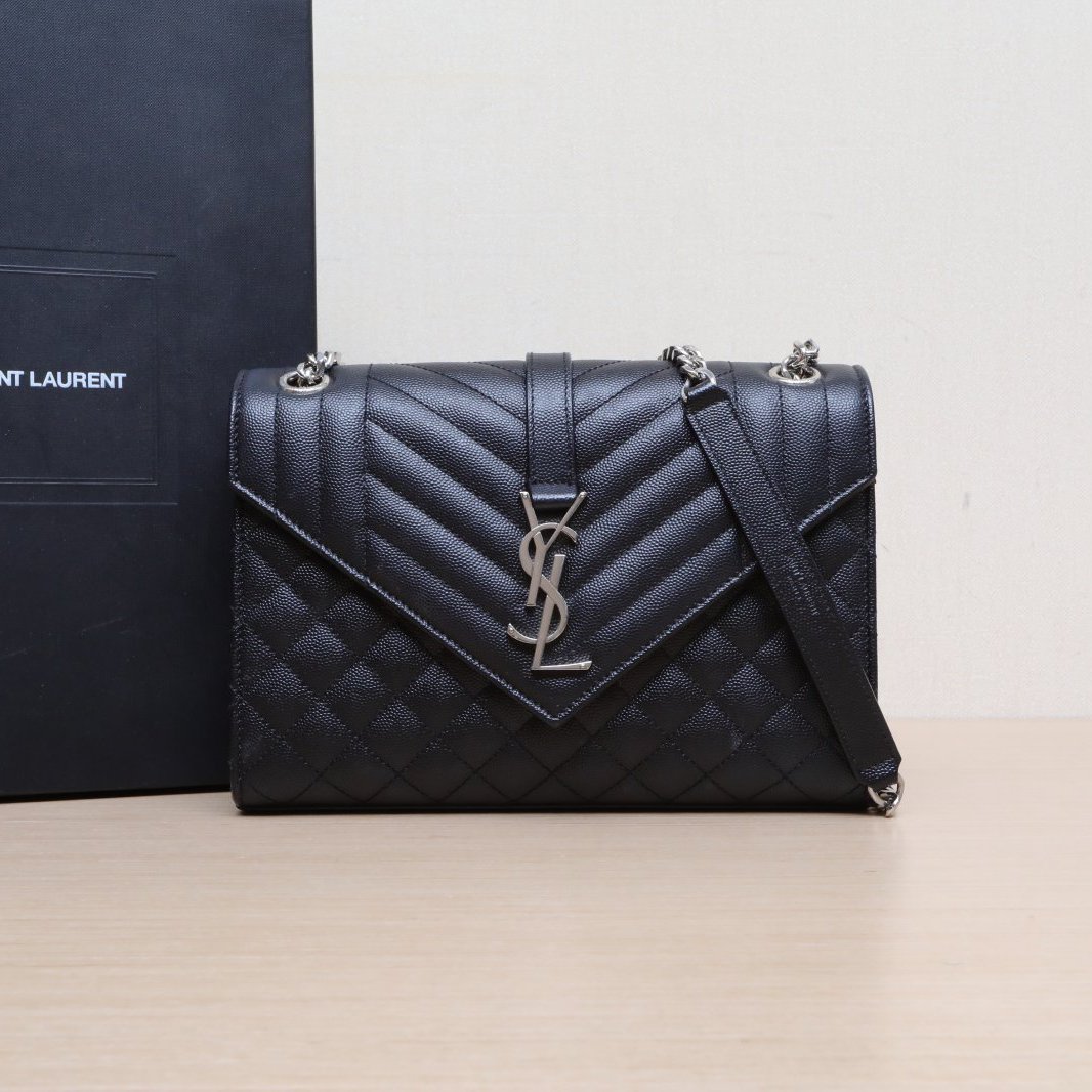 99新 YSL/圣罗兰 小花柳 邮差包 信封包 中号 黑色