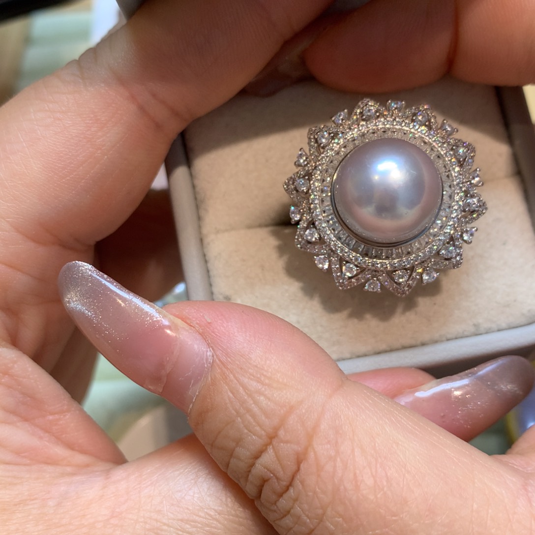 海水珍珠戒指银S925镶嵌