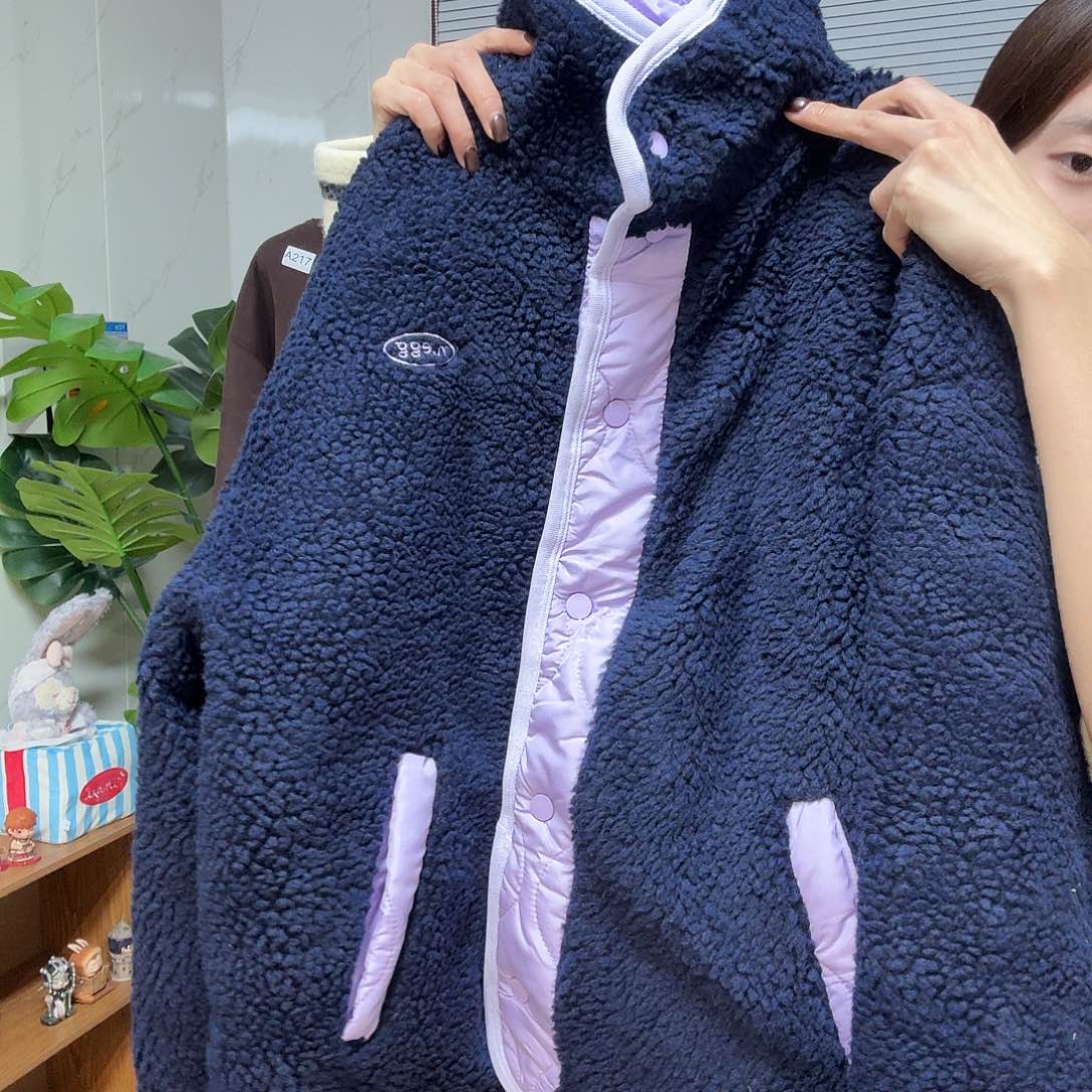 紫色正反双穿棉服外套