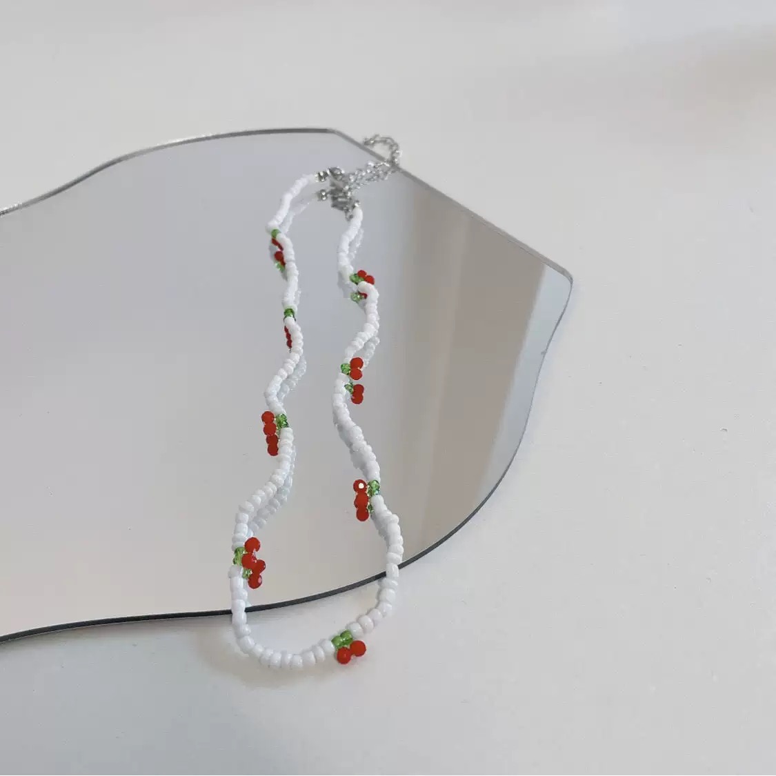 非金属仿水晶项链 韩版新款樱桃弹力珍珠项链可爱少女甜美