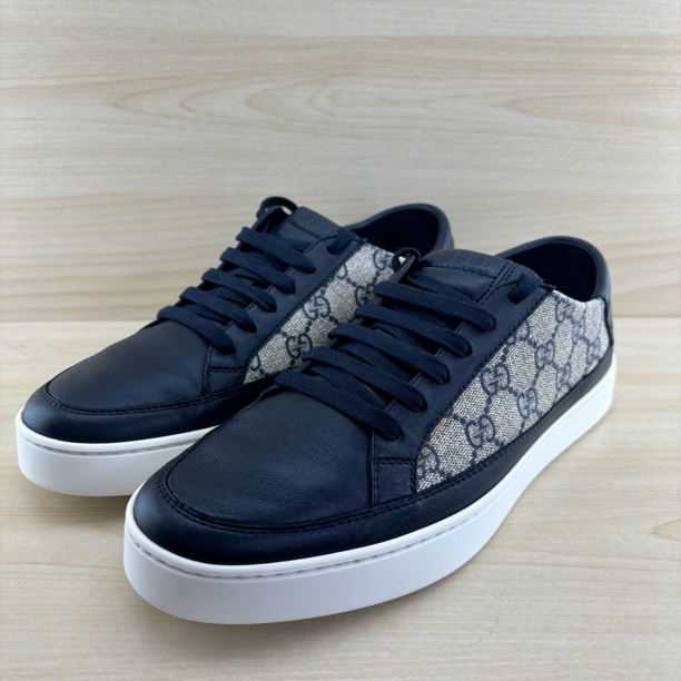 95新 GUCCI/古驰 客户寄售/双G互扣老花半印海军蓝低帮板鞋男款