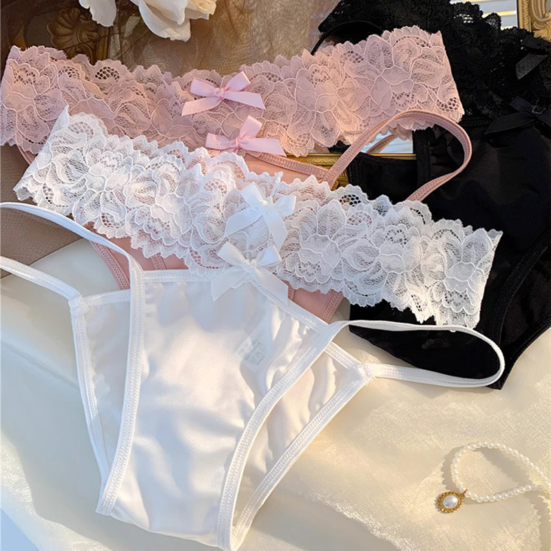 性感蕾丝缎带镂空纯欲女士内裤亮光缎面布包臀透气女士低腰三角裤