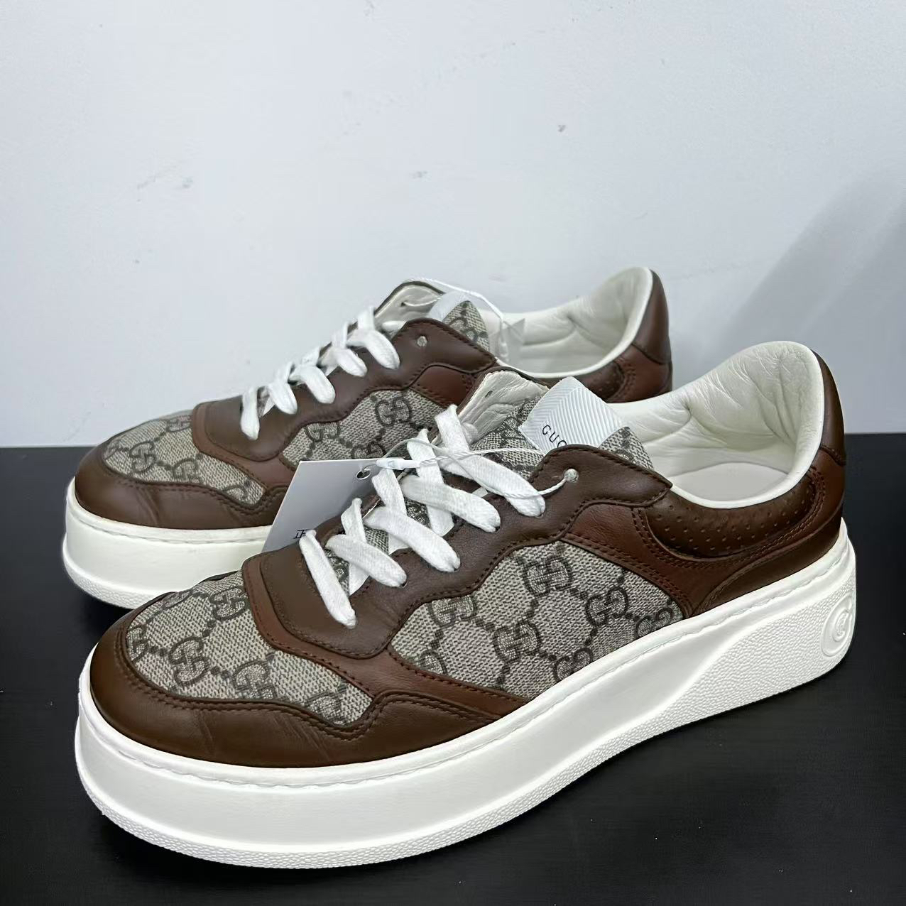 95新 GUCCI/古驰 棕老花饼干鞋古驰板鞋/经典时尚百搭