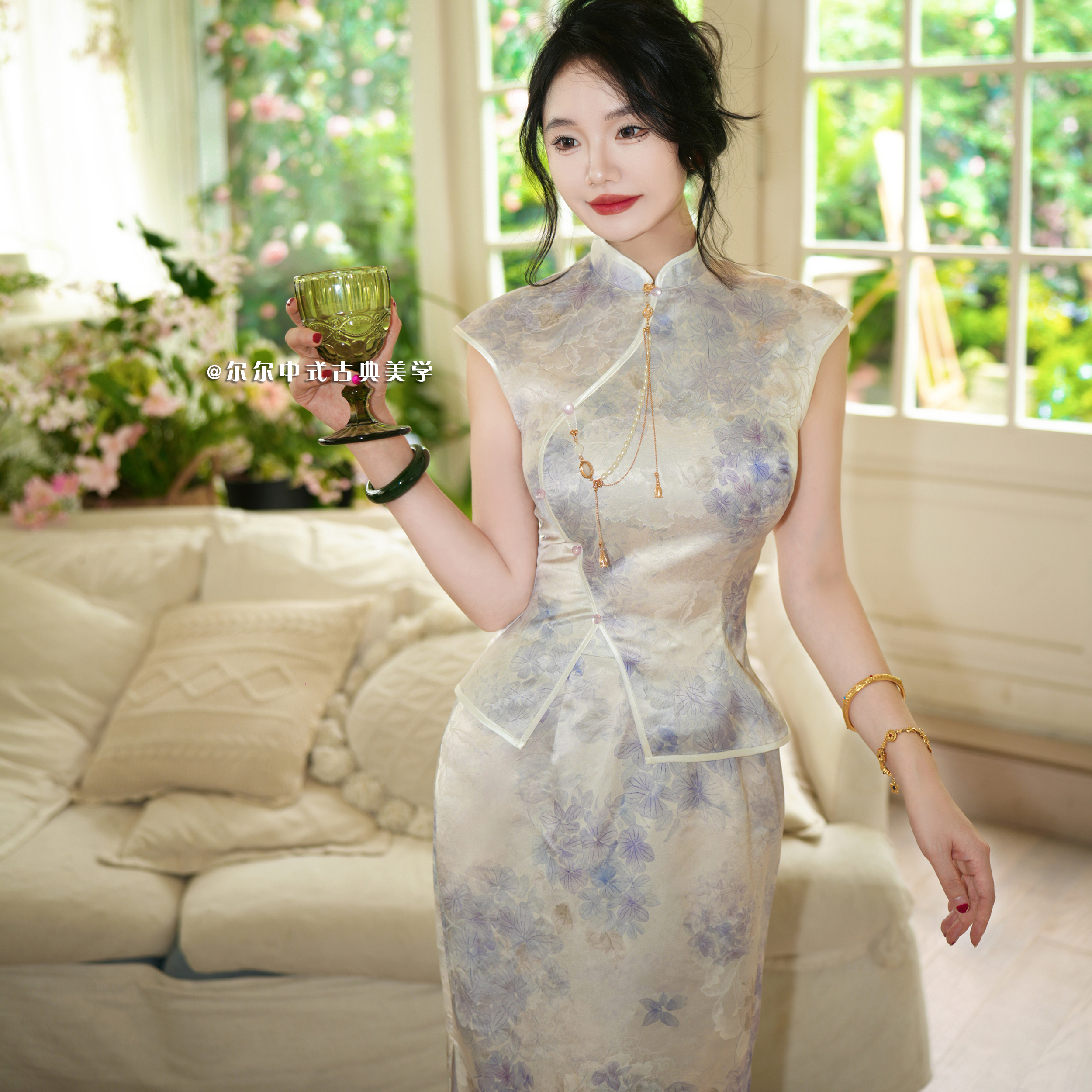 【尔尔古典美学】复古新中式真两件套装【紫矜】夏秋修身显瘦日常