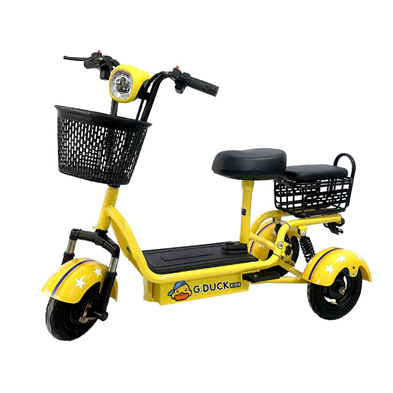 小黄鸭电动三轮车小型可折叠亲子电动车老年代步三轮电动车