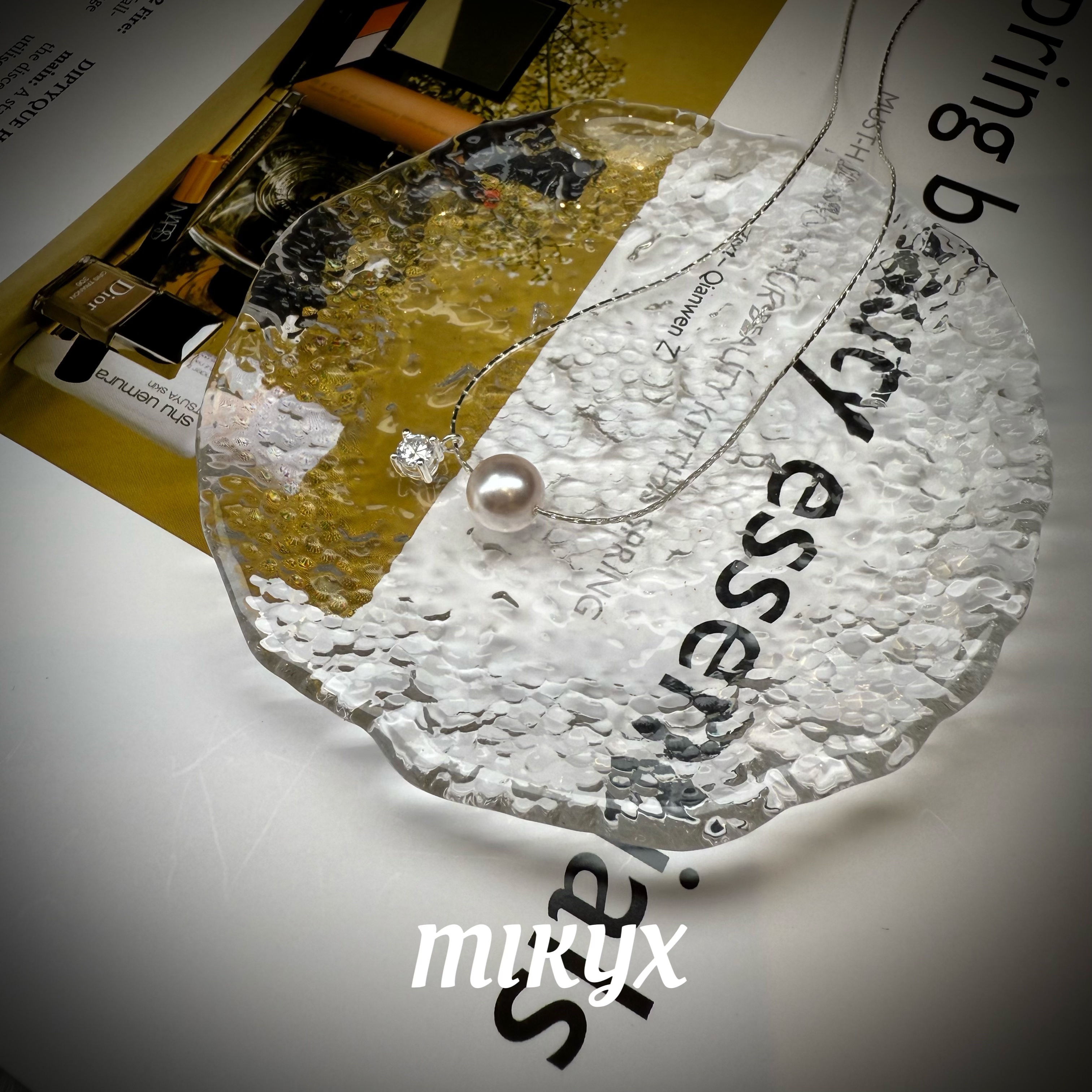 mikyx 铜合金项链 单颗珠珠镶嵌项链A301