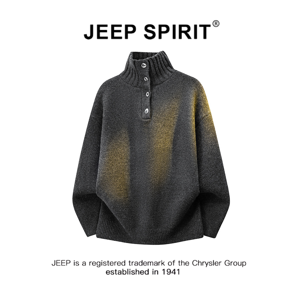 JEEPSPIRIT吉普半高领毛衣男款秋冬季纯色高级感慵懒风重磅针织衫