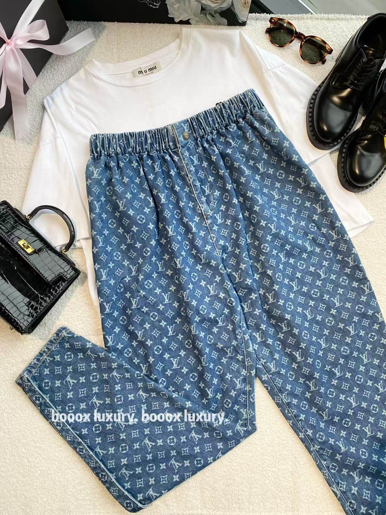 99新 LouisVuitton/路易威登 yy1440 棉 25ss老花满印牛仔裤 36码