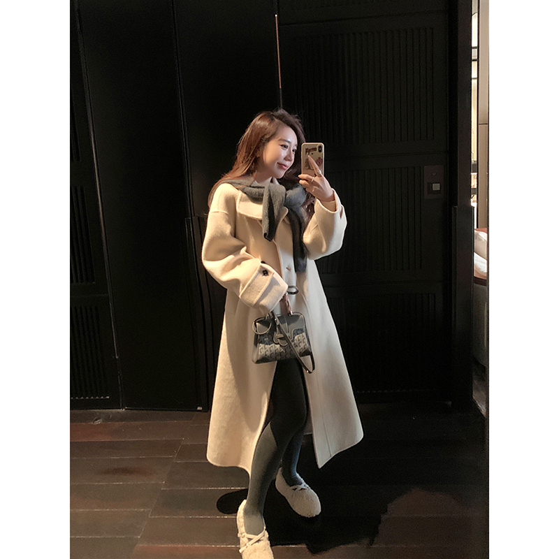 重磅羊毛/桑蚕丝/羊驼毛面料 大女主双面呢大衣C25C10154H