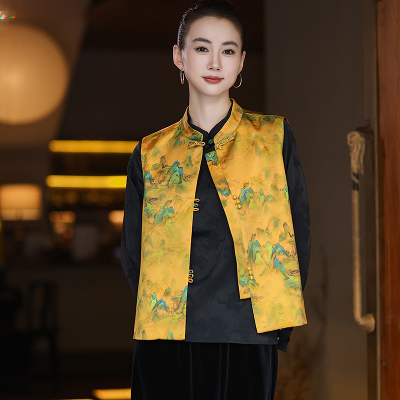 [万里江山图]新中式国风复古提花盘扣马甲女2025秋季新款国风马甲