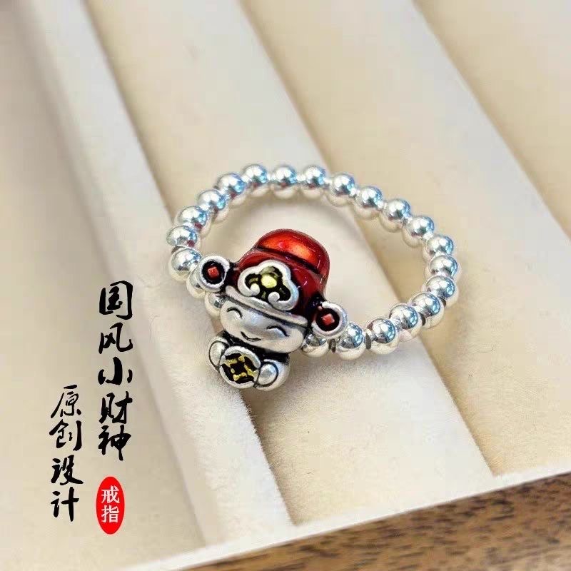 足银戒指 珐琅彩财神爷戒指转运珠财神国潮古法新年爆款个性礼物