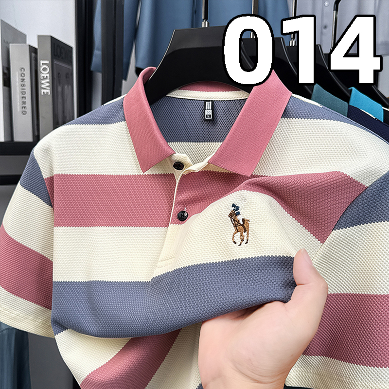 【014】新款夏季条纹男士短袖T恤翻领商务刺绣上衣半袖休闲POLO衫潮