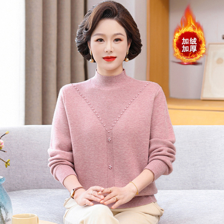 时尚妈妈冬装新款针织衫长袖中年上衣打底衫2025年冬季女保暖毛衣