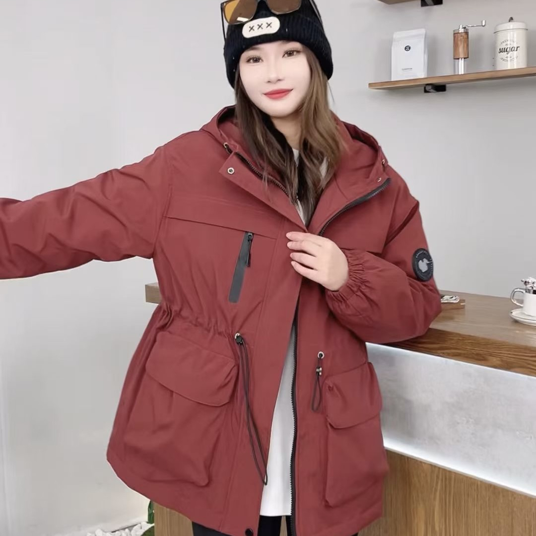 胖胖家*862新款收腰显瘦百搭大版冲锋衣外套