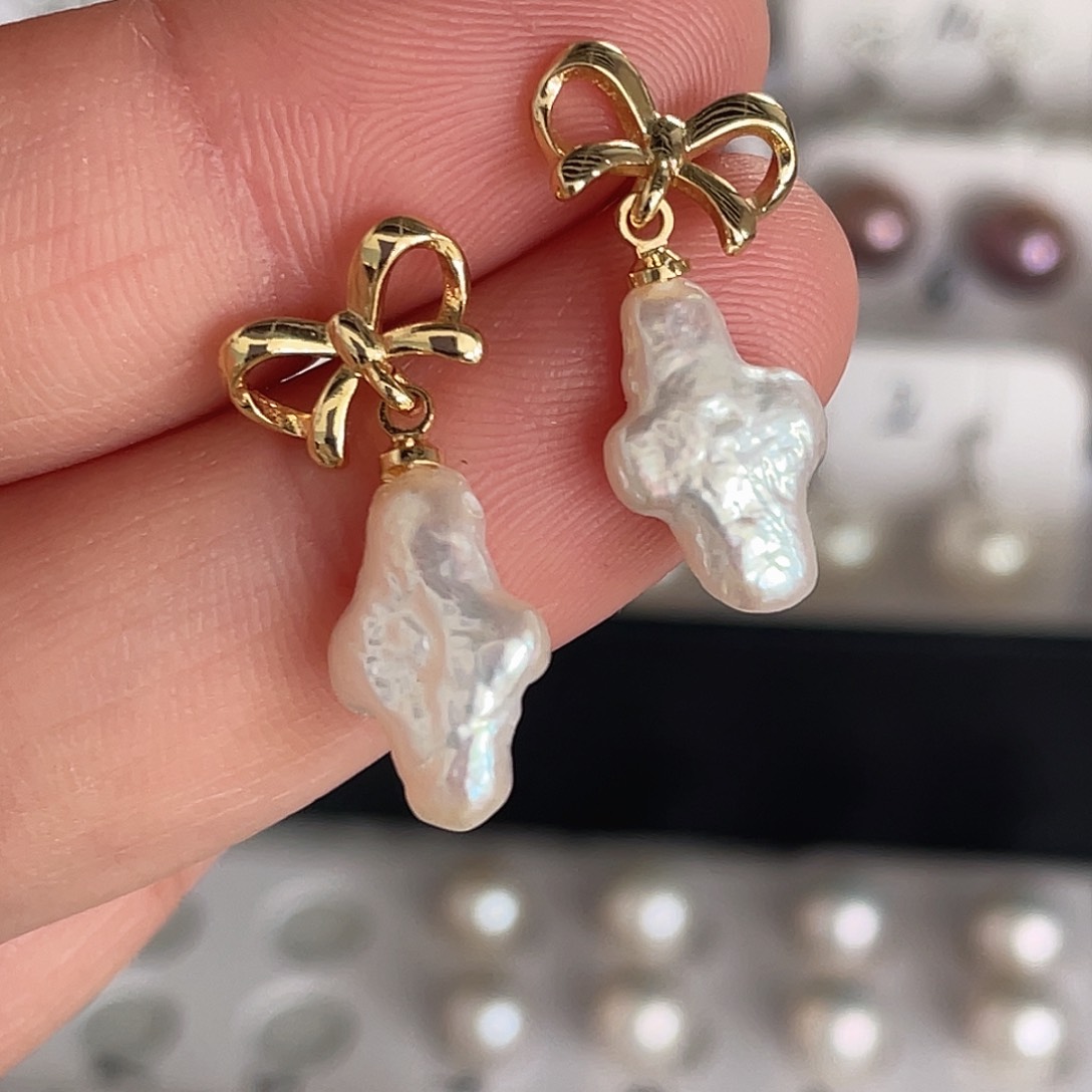 银S925镶嵌耳饰淡水珍珠