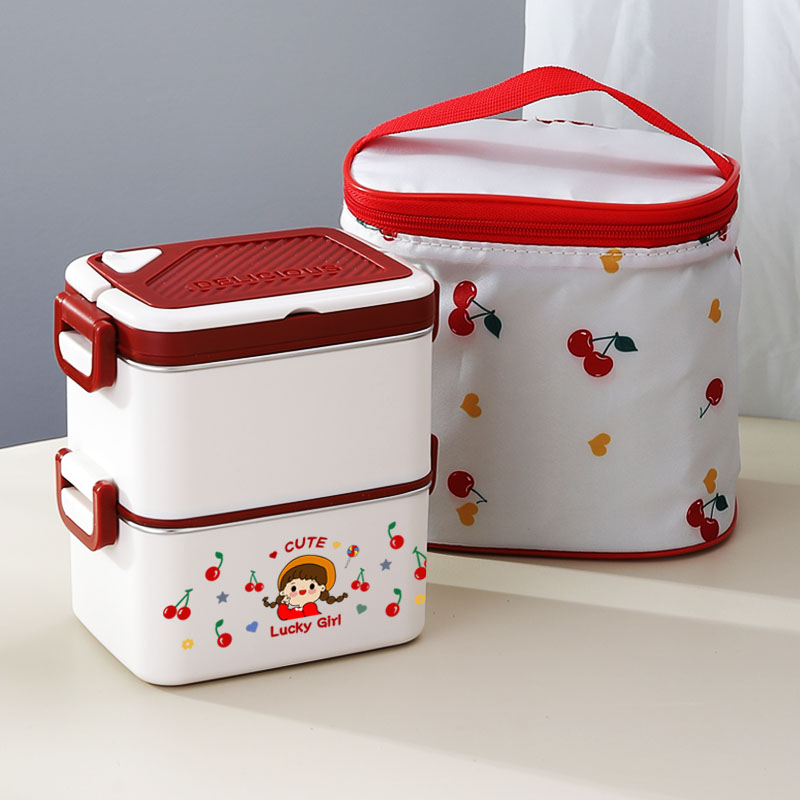 【带保温袋】不锈钢樱桃色饭盒2025新款上班族学生带饭便当餐盒
