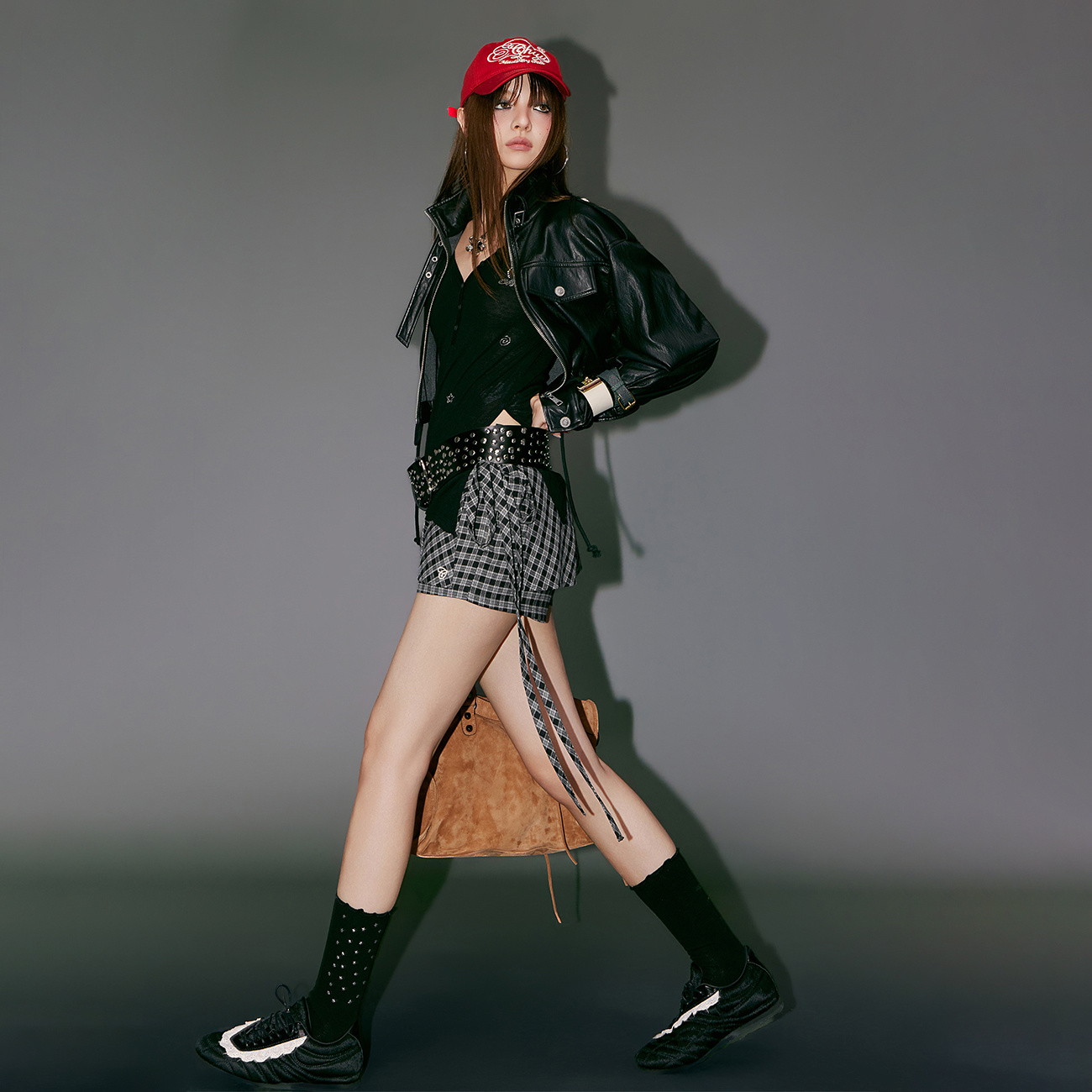 CHUU春季女装格纹韩系学院风穿搭假两件直筒撞色百搭休闲短裤