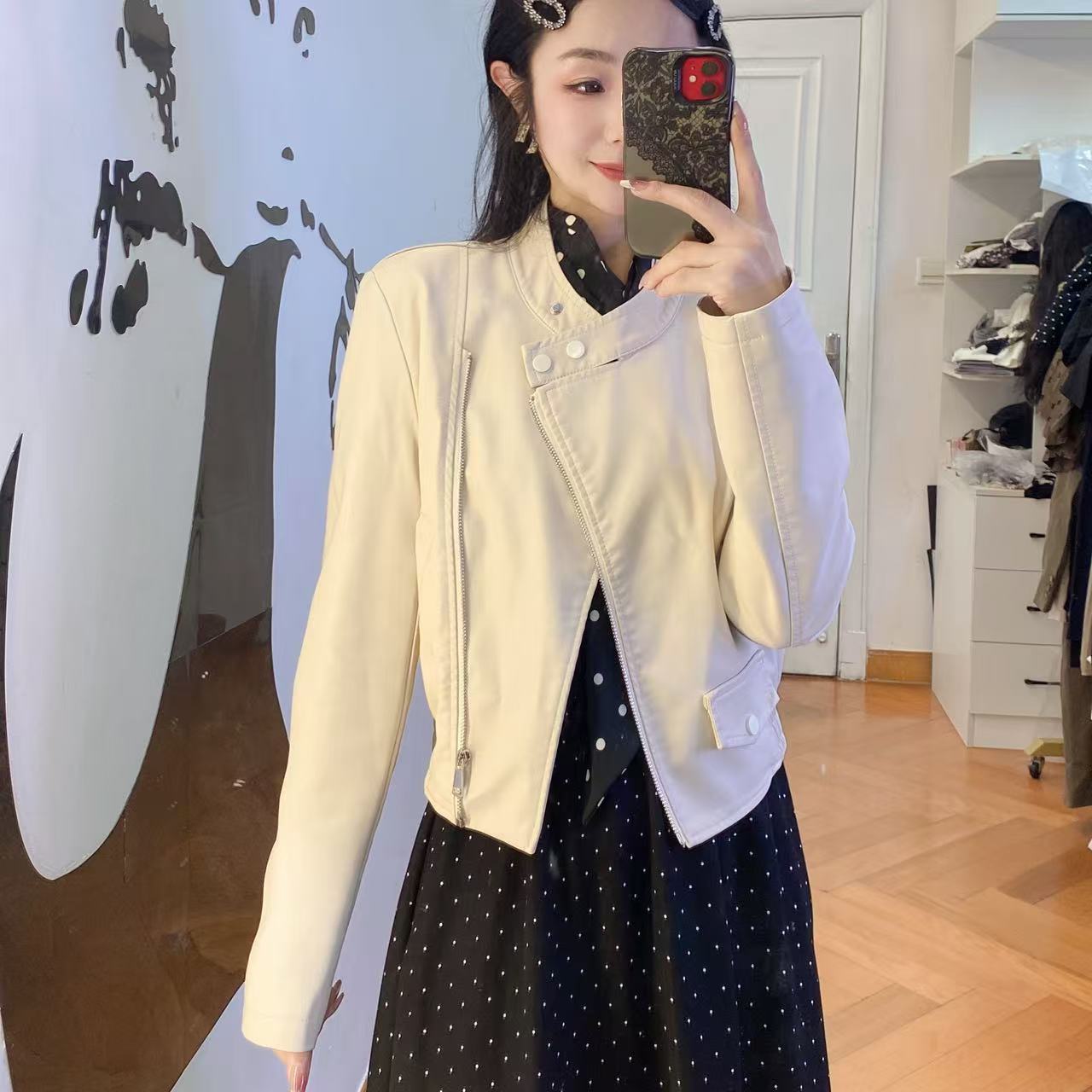 简约拉链百搭休闲皮衣上衣
