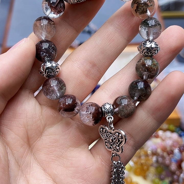 水晶手链银S925镶嵌绿幽灵