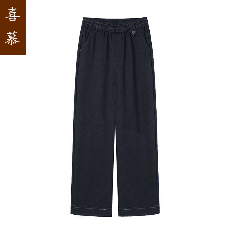 时尚妈妈装高腰直筒休闲裤秋装新款洋气宽松阔腿裤中老年长裤子