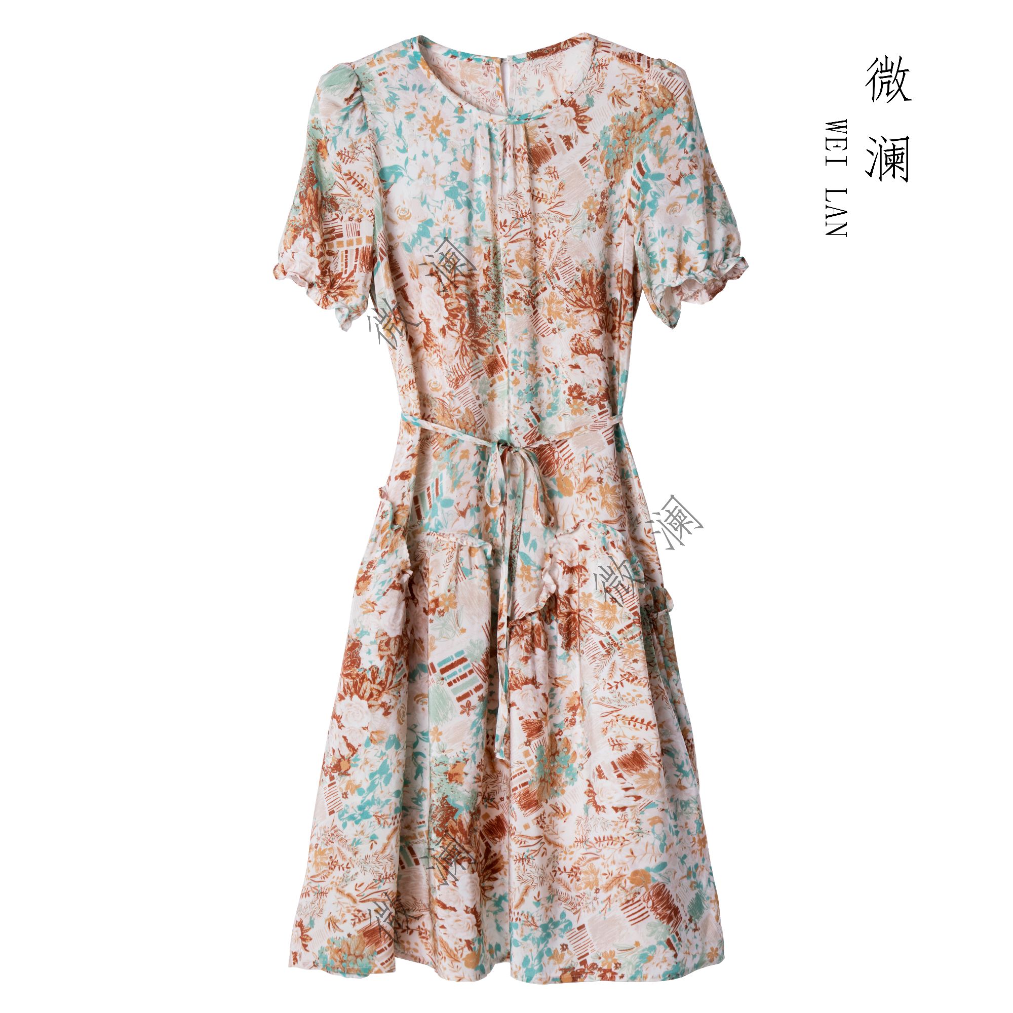 【专属】【雾语花房】新款04双皱100%桑蚕丝显瘦气质连衣裙DL5141-1