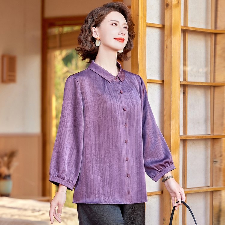 时尚衬衫女士中老年女装中老年碎花宽松衬衫立领复古