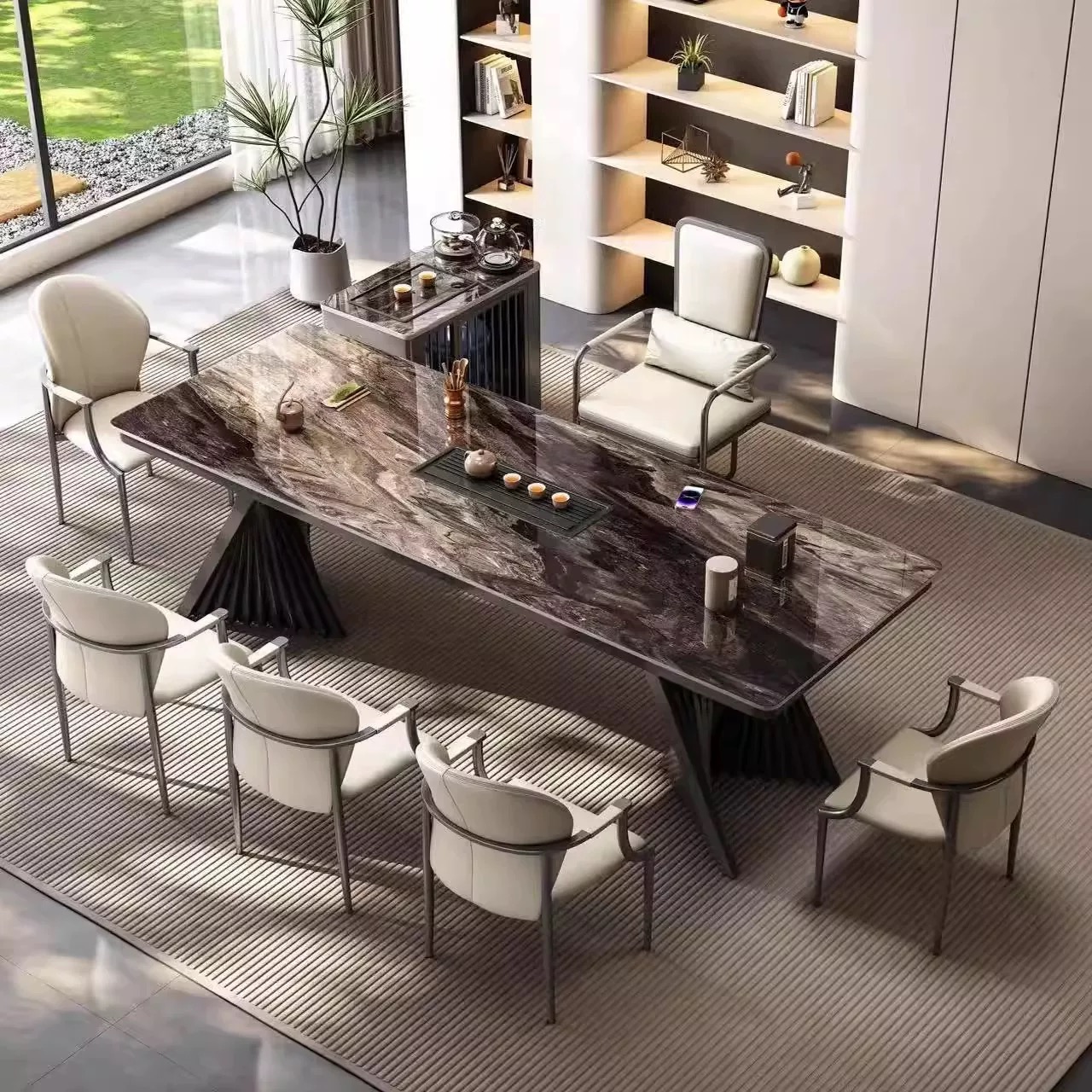 轻奢岩板茶桌2025新款高端现代简约岩板茶桌椅家用办公泡茶桌组合