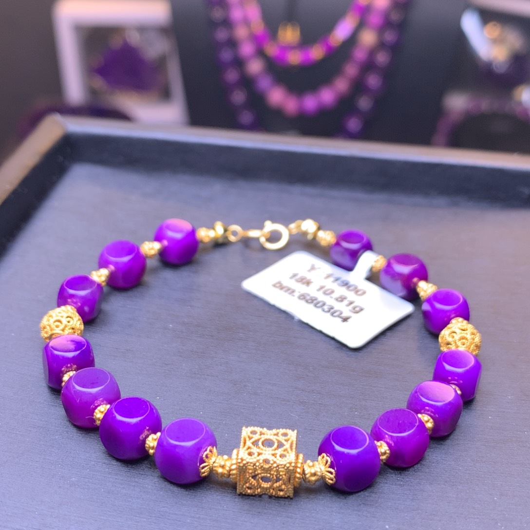 苏纪石（舒俱来）魔方手串18K金镶嵌