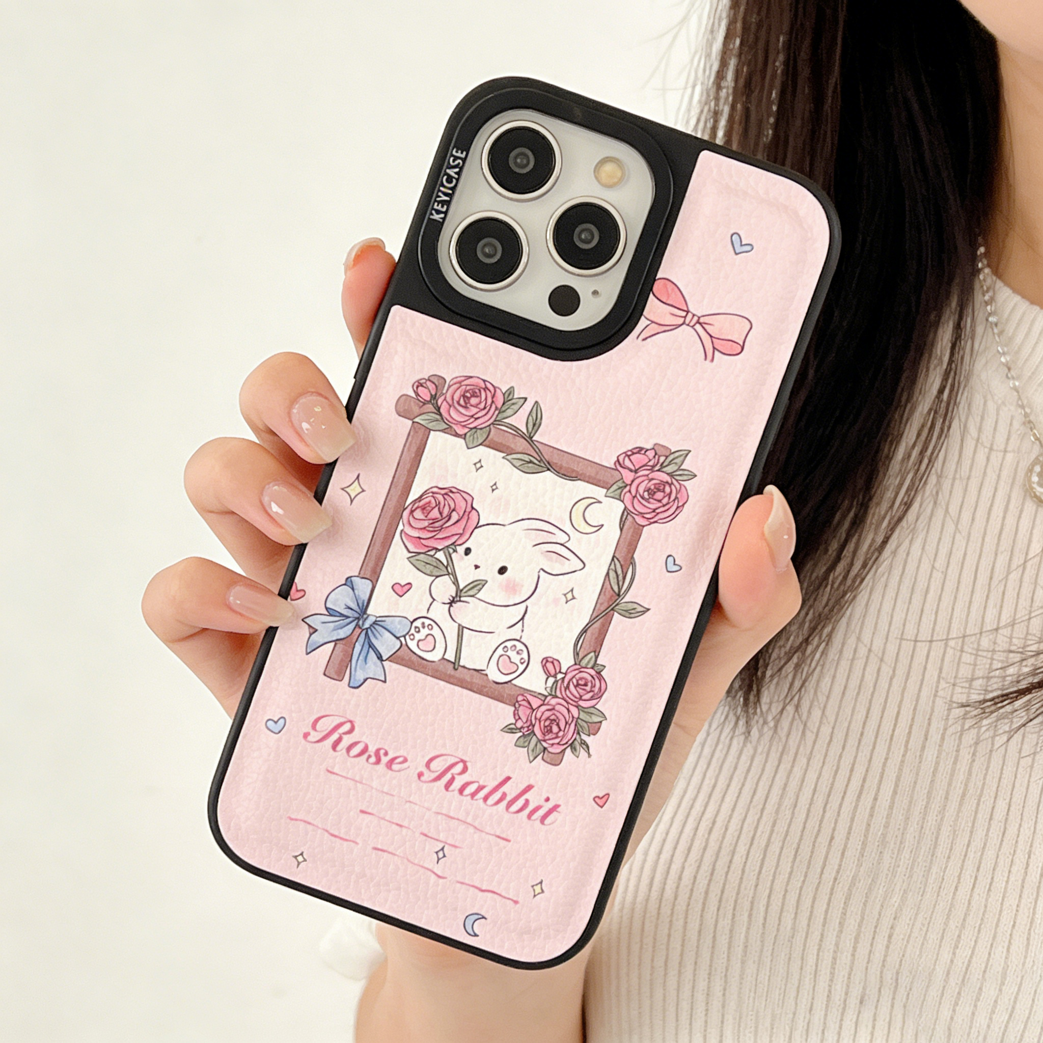 ins少女风玫瑰兔子手机壳全包防摔手机壳女款仿皮适用苹果多机型