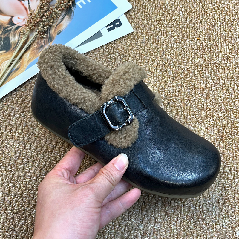 头层牛皮勃肯鞋女2025秋冬新款真皮时尚内增高加绒保暖毛毛皮鞋潮