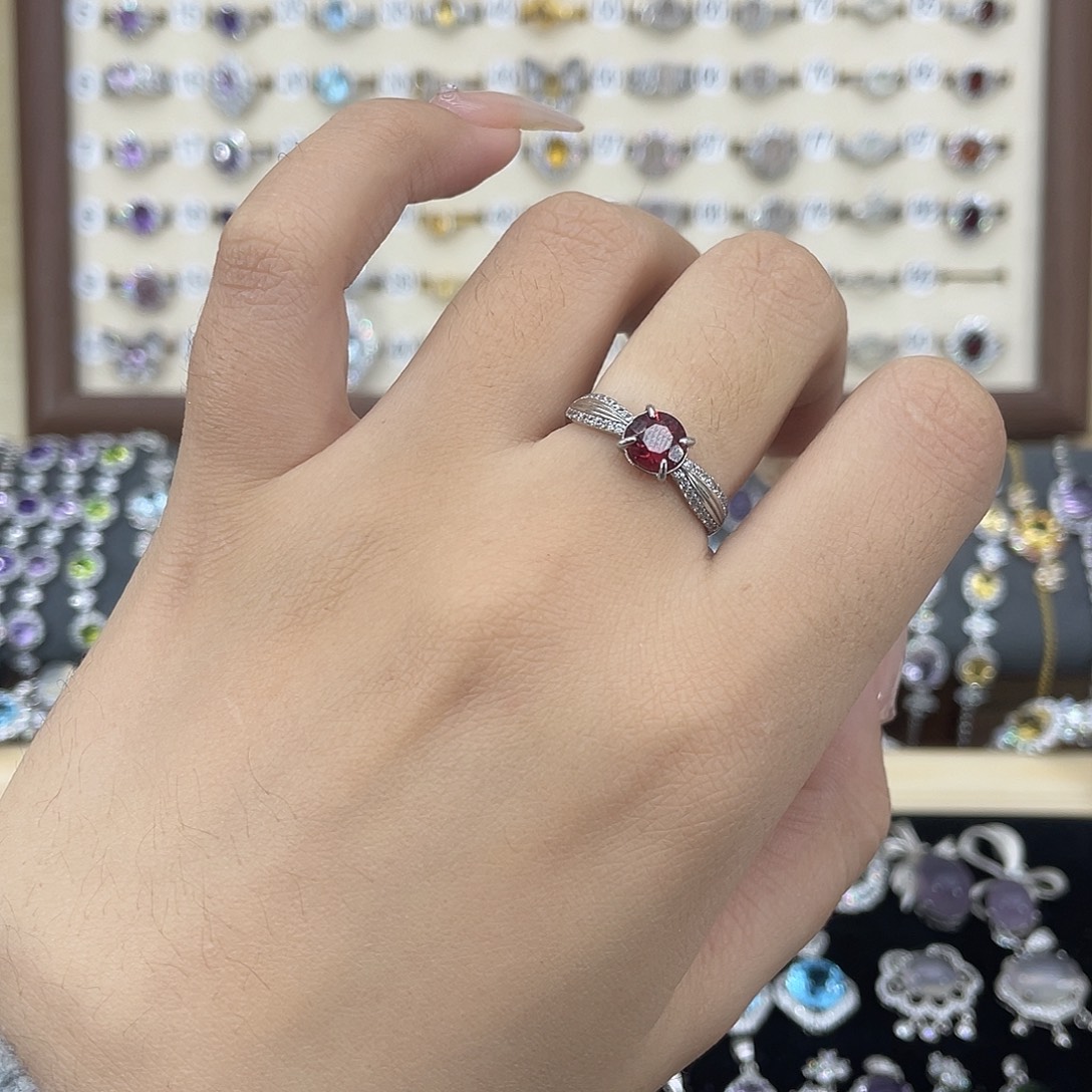 石榴石戒指银S925镶嵌