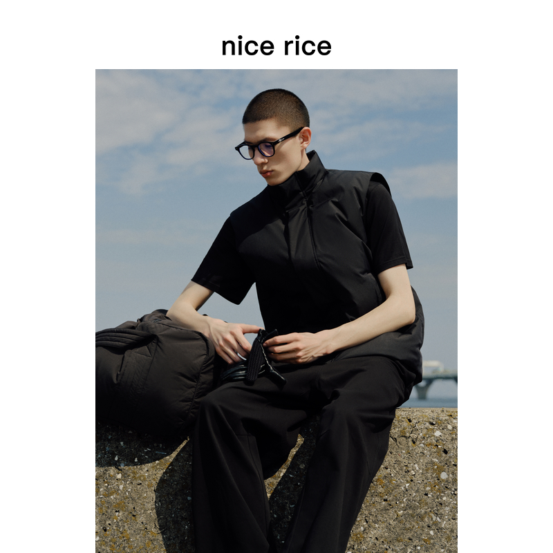 nice rice好饭 25冬季90白鸭绒拉链口袋宽松高领马甲NHD10094