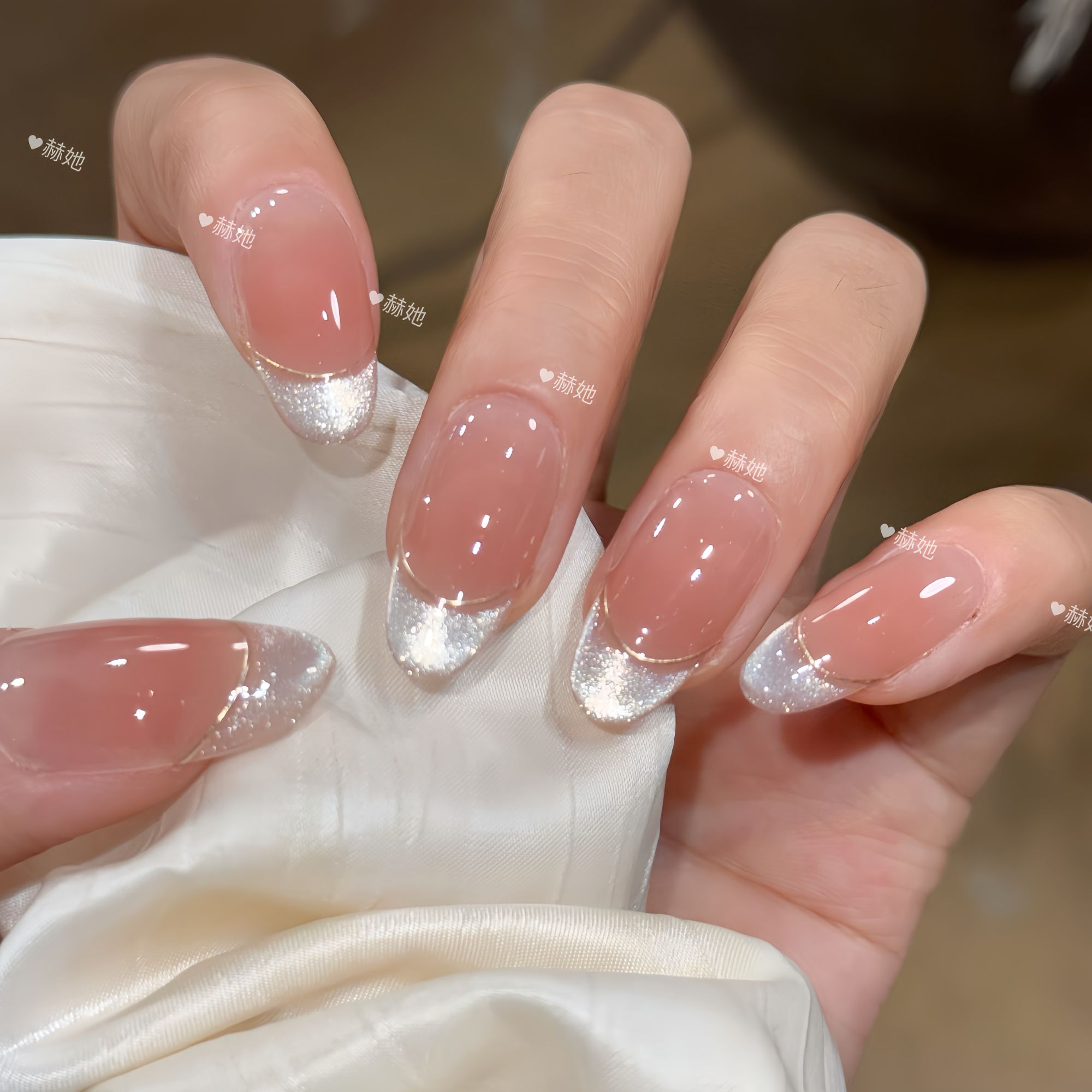 【云纱丝带】纯欲裸色冰透法式猫眼高级感气质千金风 纯手工穿戴甲