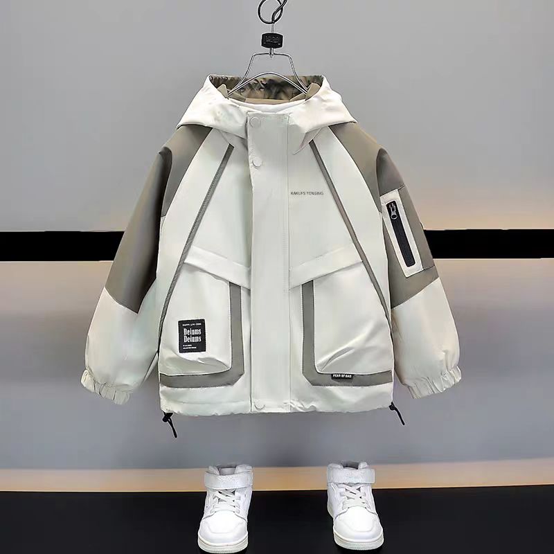 男童风衣外套韩版宽松连帽上衣潮