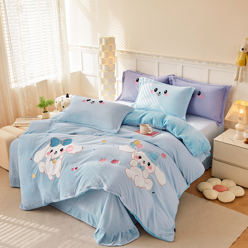 【欢乐狗】加绒加厚床品单人双人学生宿舍可爱风牛奶绒四件套