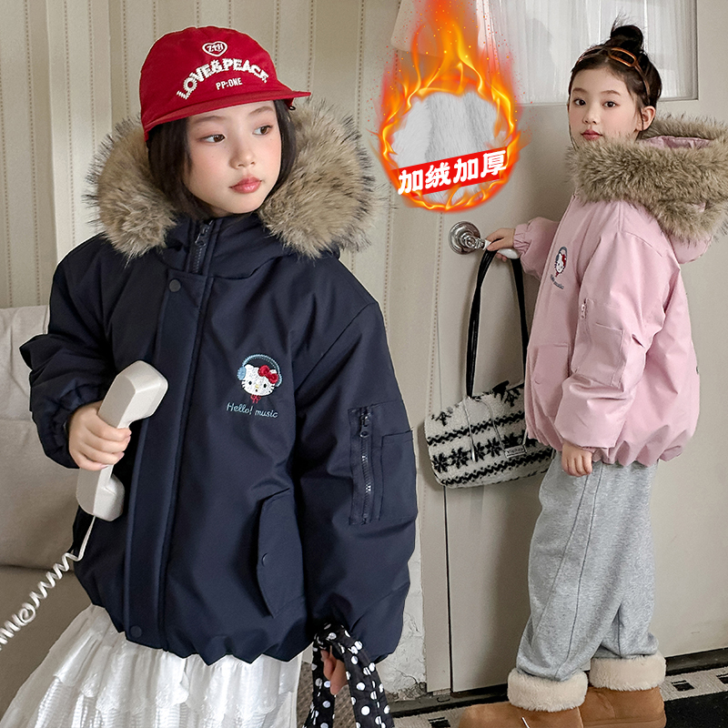 【YC】冬季新款儿童可爱kt猫耳朵卡通外套女童加绒加厚派克服HCE206
