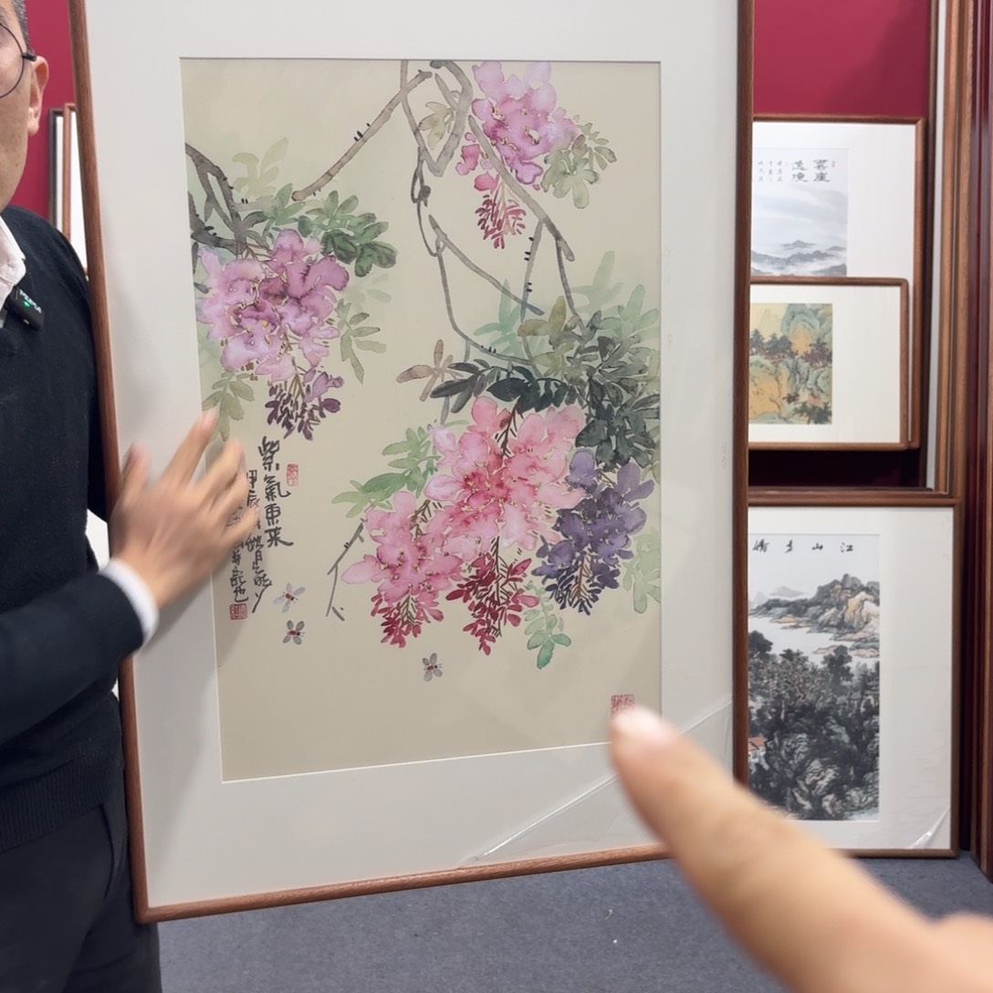 国画手绘作品带框
