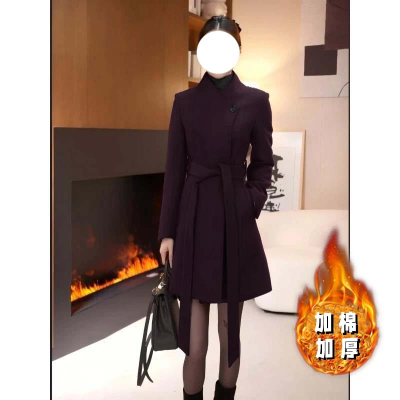 【加棉加厚】【含腰带】秋冬中长款女外套收腰气质大衣QY0182