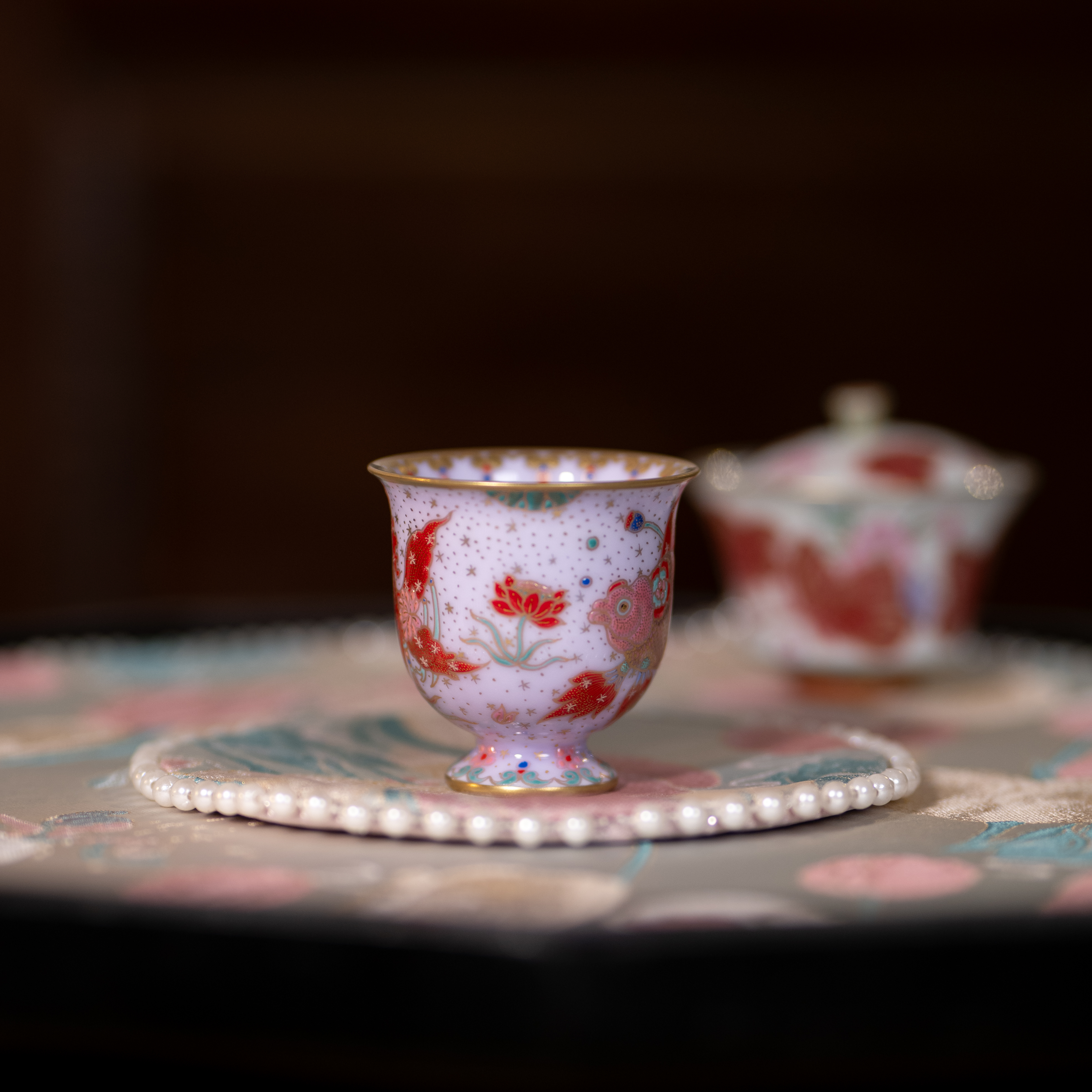 LXGF0261 灵玺 紫地珐琅锦鲤小高足杯