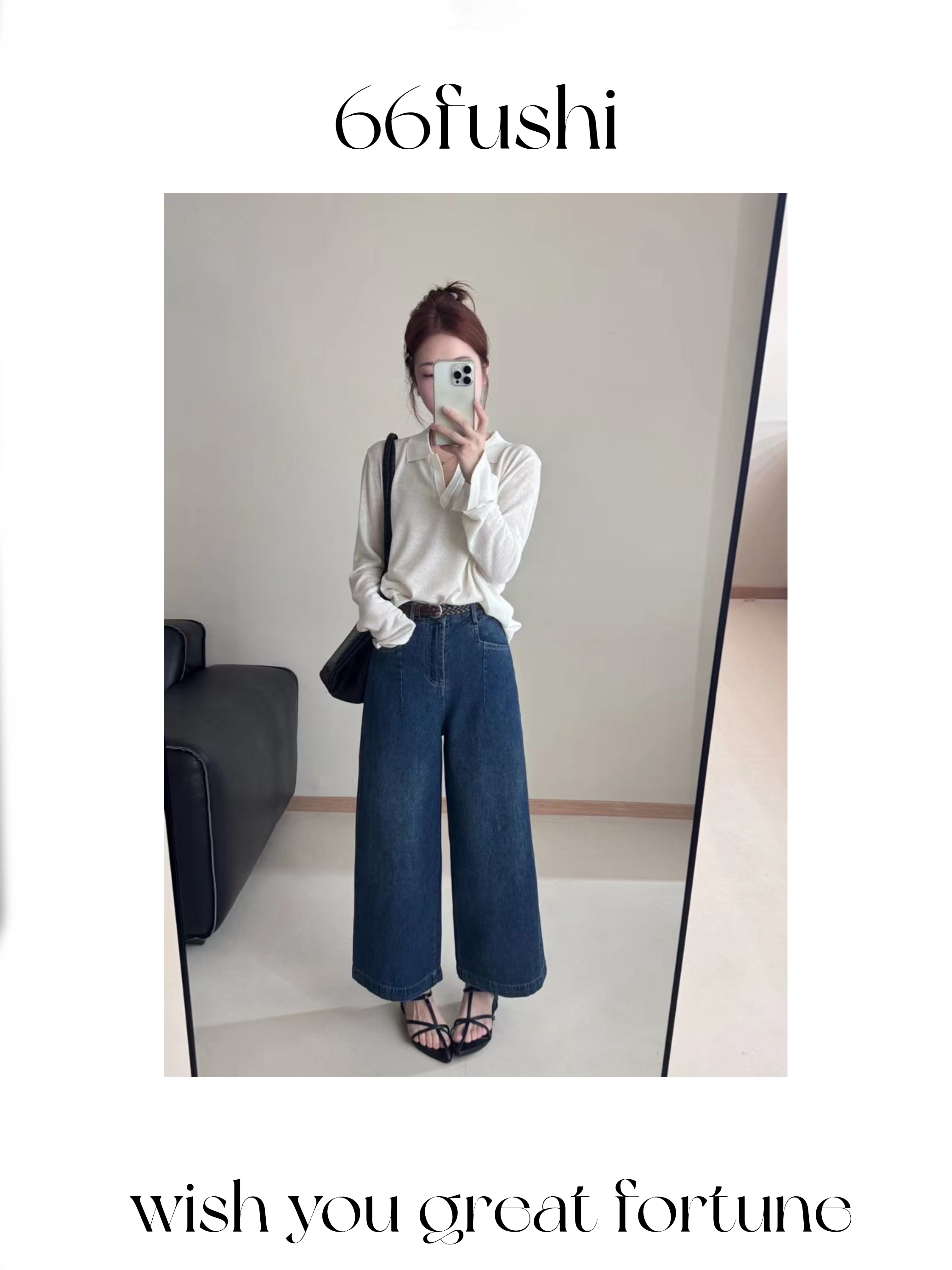 韩系复古设计感牛仔蓝时尚休闲裤新款高腰显瘦宽松九分阔腿90裤长