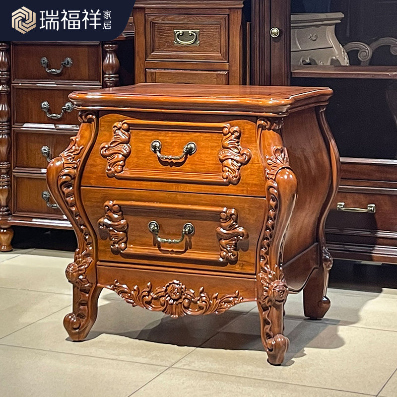 美式实木床头柜欧式双抽床边柜卧室储物柜别墅大户型H28