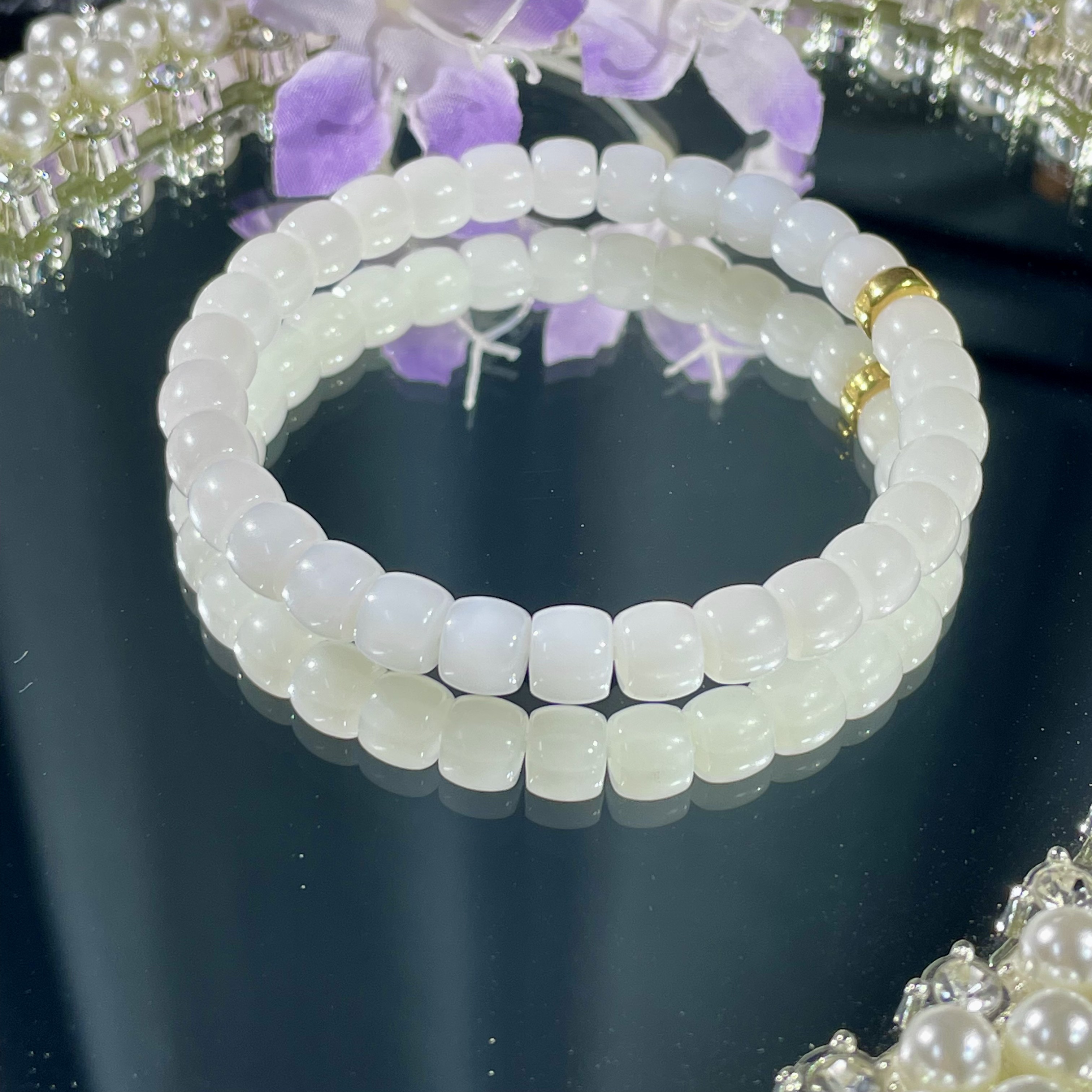 18K脂白直切白玉手串6*7 5183