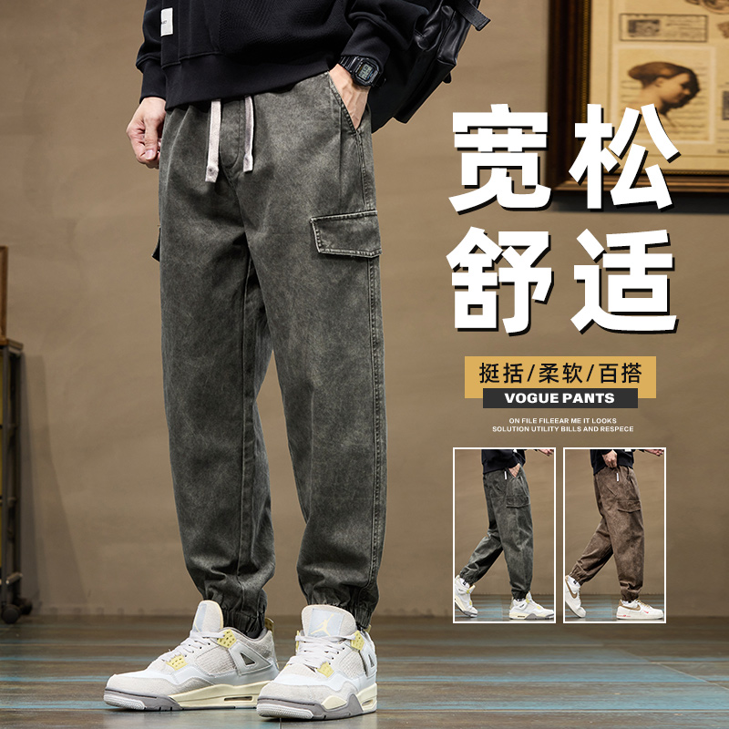 美式工装裤休闲裤弹力高棉束脚裤男士裤子大码显瘦舒适透气男裤