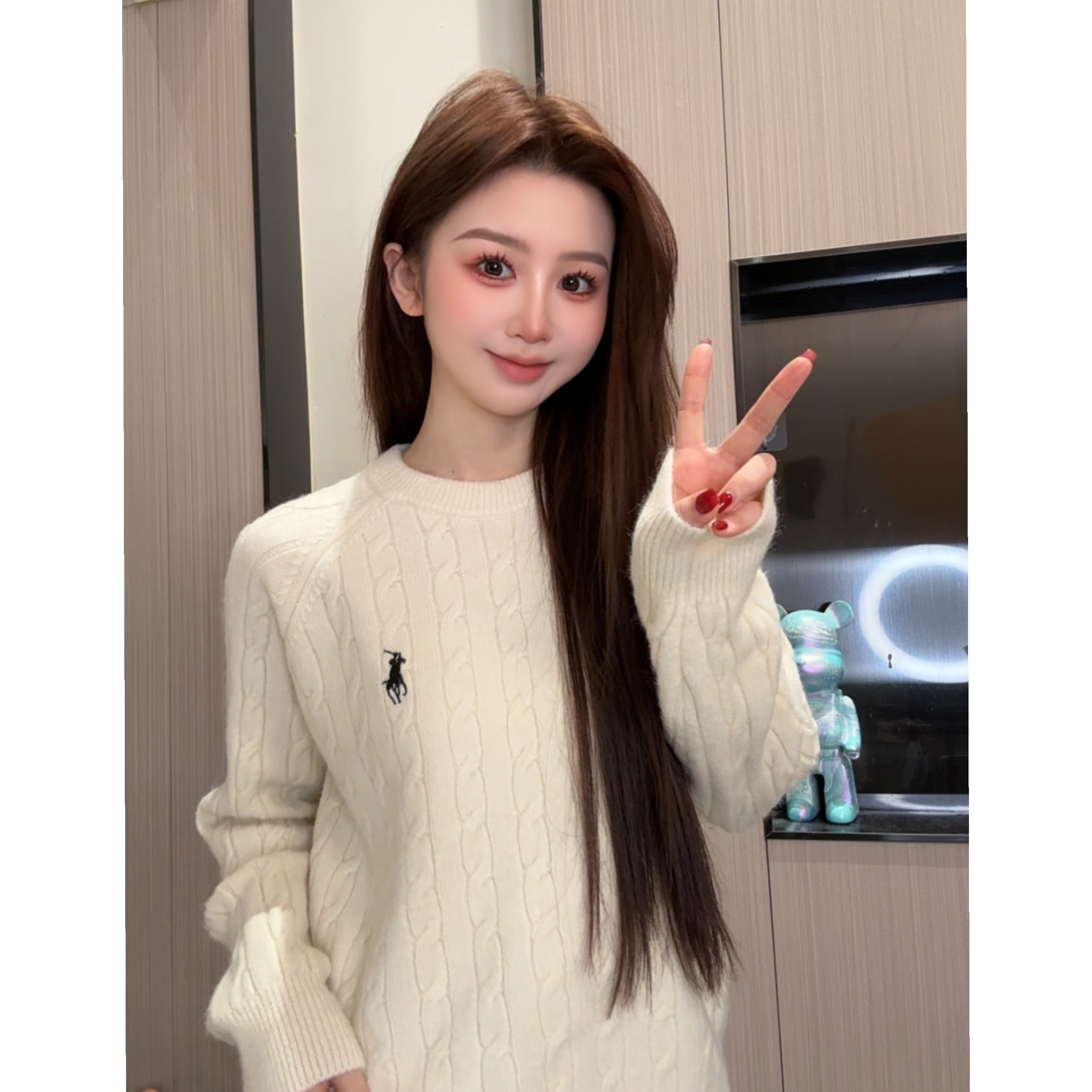 【运费补贴】秋冬韩系麻花圆领慵懒毛衣高级感刺绣长袖针织衫上衣女