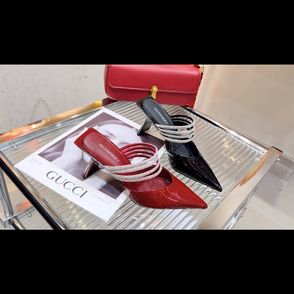 【高端原创欧货】1918-99夏季新款真皮尖头时装凉拖水钻高跟鞋包头