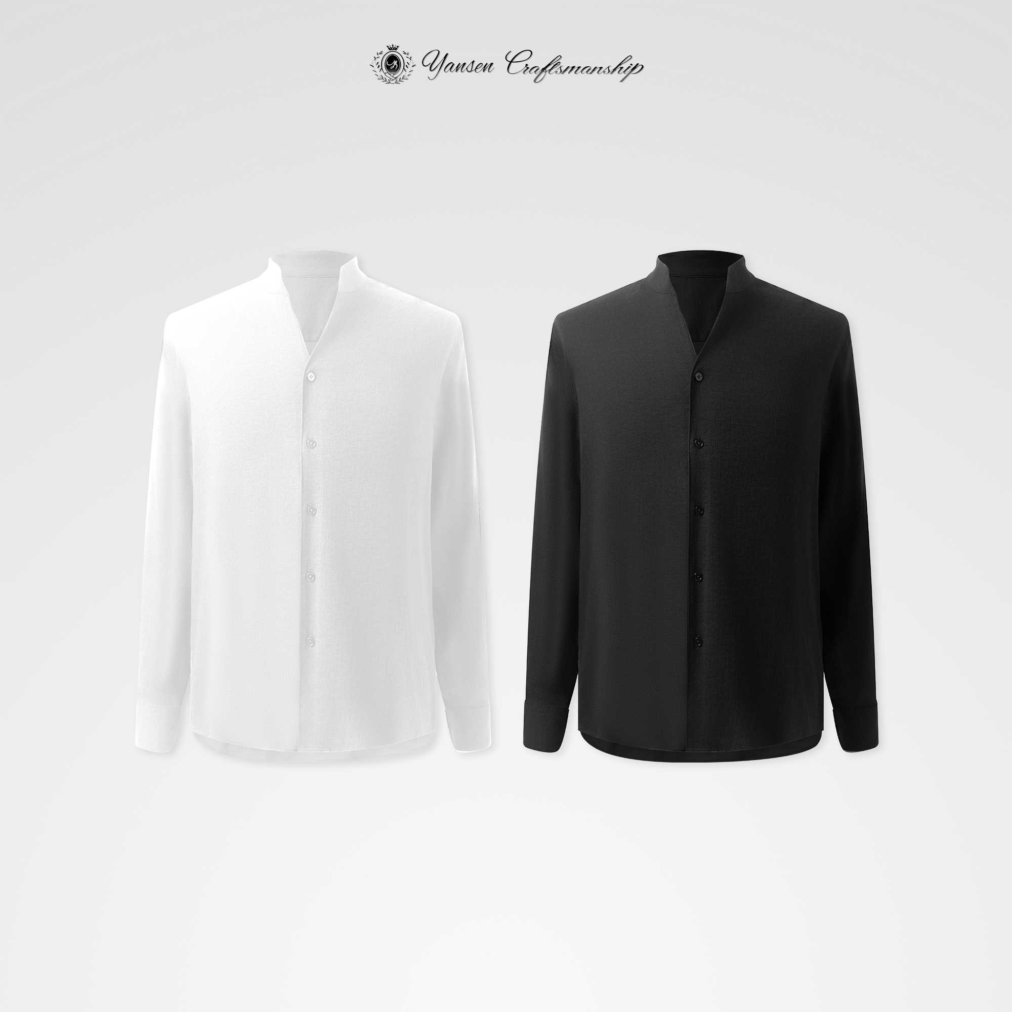 一片领/莱赛尔混纺 精致立领 纯色纹理感长袖衬衫 YSN2309