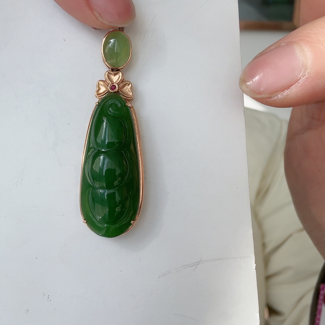 和田玉W福豆18K金镶嵌